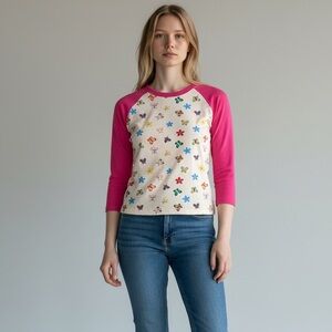 Y2K Pink Raglan Butterfly Tee – Cute Retro Vibes